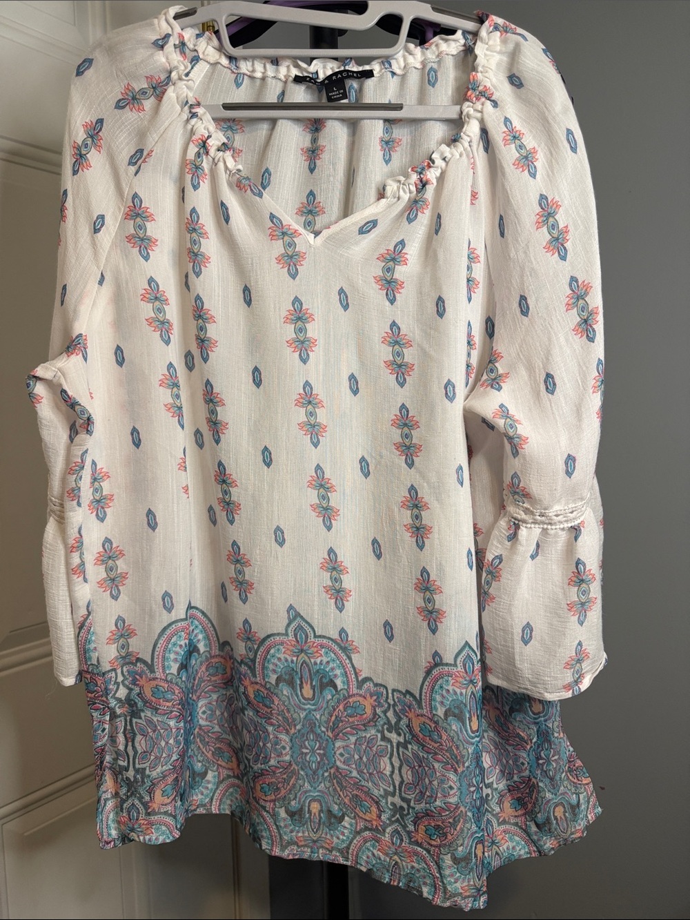 Zac & Rachel Cream Tunic with Pink and Blue Paisley Border